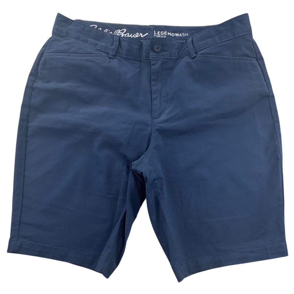 Eddie Bauer Shorts Womens 12 Blue Legendwash Curvy Fit Stretch Chino Casual